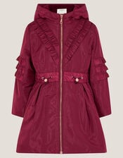 Lightweight Frill Raincoat, Red (BURGUNDY), large