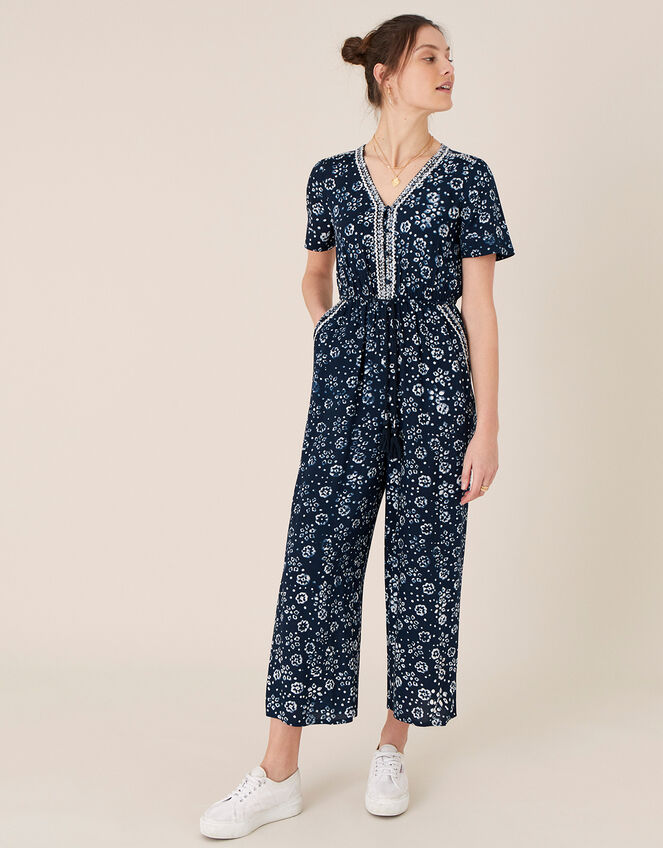 ARTISAN STUDIO Batik Print Jumpsuit, Blue (NAVY), large