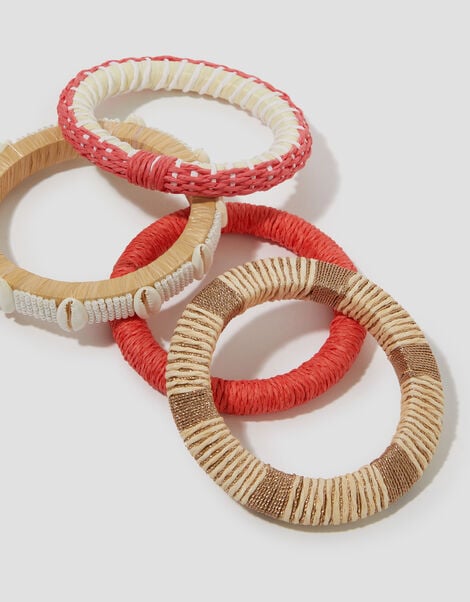 4-Pack Woven Shell Bangle Bracelets, , large