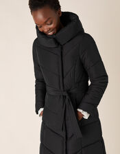 Bettina Long Padded Coat in Recycled Fabric, Black (BLACK), large