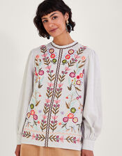 Josie Floral Embroidered Top, Grey (GREY), large