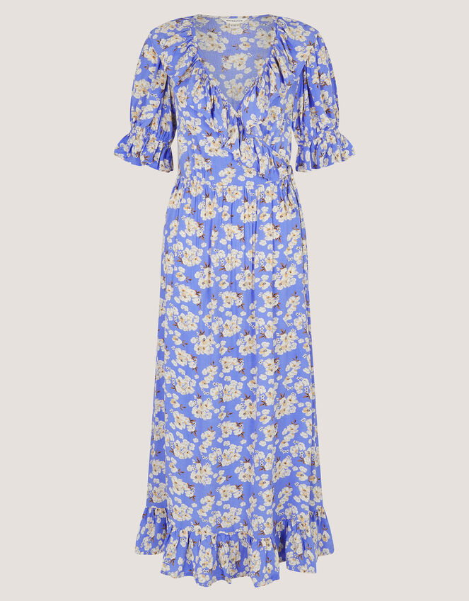 Sian Floral Print Ruffle Midi Dress, Blue (BLUE), large