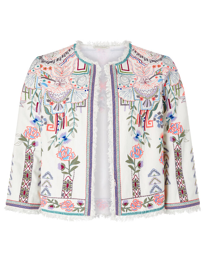 Embroidered Jacket in Organic Cotton, Ivory (IVORY), large
