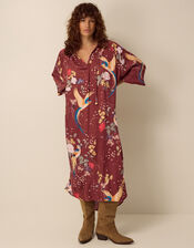 Clemence Seraphine Floral Print Satin Midi Tunic Dress, Red (BURGUNDY), large