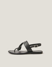 Cali Tassel Leather Sandals, Black (BLACK), large