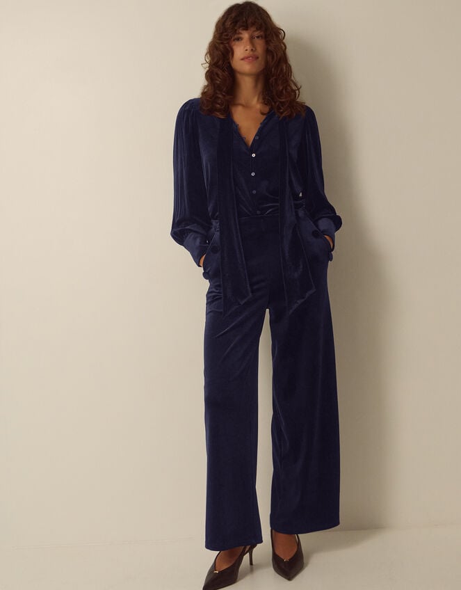 Verna Velvet Wide Leg Trousers, Blue (MIDNIGHT), large