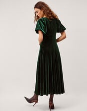 Cynthia Puff Sleeve Velvet Midi Dress, Green (DARK GREEN), large