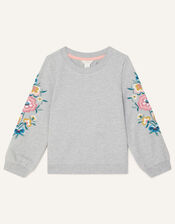 Floral Embroidered Sweatshirt , Camel (OATMEAL), large