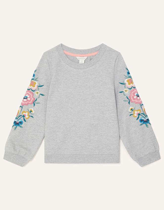 Floral Embroidered Sweatshirt , Camel (OATMEAL), large