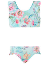 Floral Print Bikini Set, Blue (TURQUOISE), large
