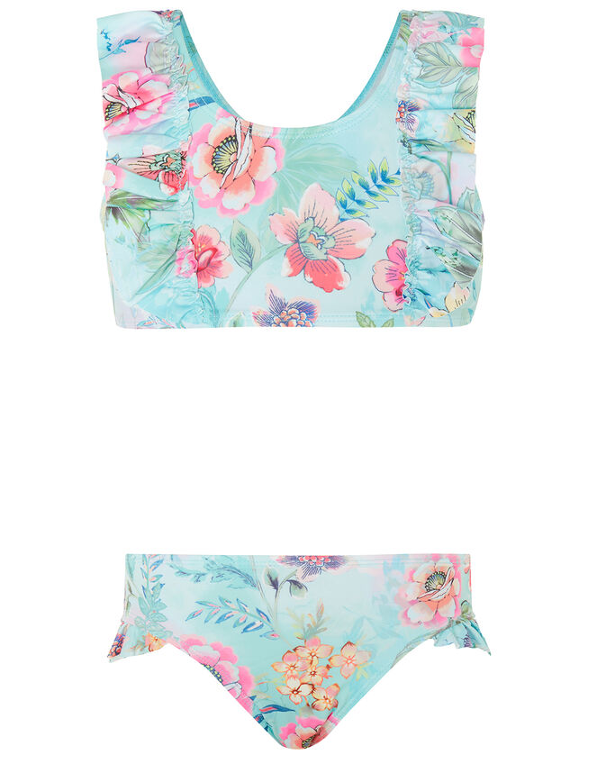 Floral Print Bikini Set, Blue (TURQUOISE), large