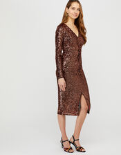 Rosie Sequin Midi Dress, Bronze (BRONZE), large