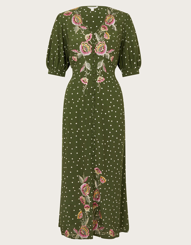 Myla Embroidered Tea Dress, Green (OLIVE), large