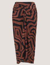 Callie Thorpe x Monsoon Wave Print Linen Blend Sarong Skirt, Brown (BROWN), large