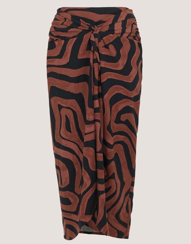 Callie Thorpe x Monsoon Wave Print Linen Blend Sarong Skirt, Brown (BROWN), large