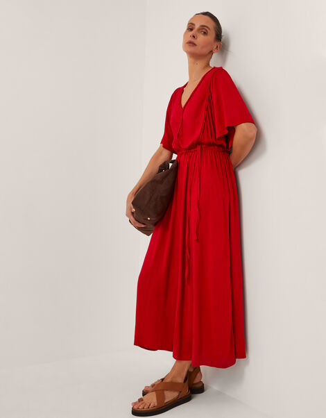 Paula Braided Jersey Midi Dress, Red (RED), large