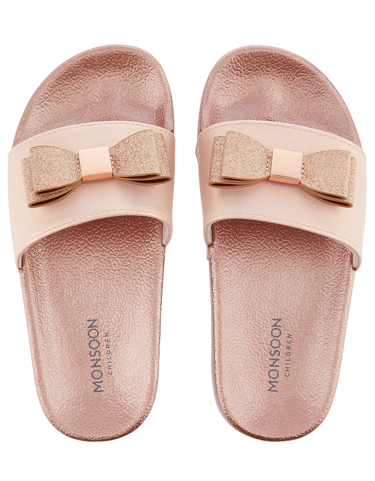 Glitter Bow Rose Gold Sliders Gold