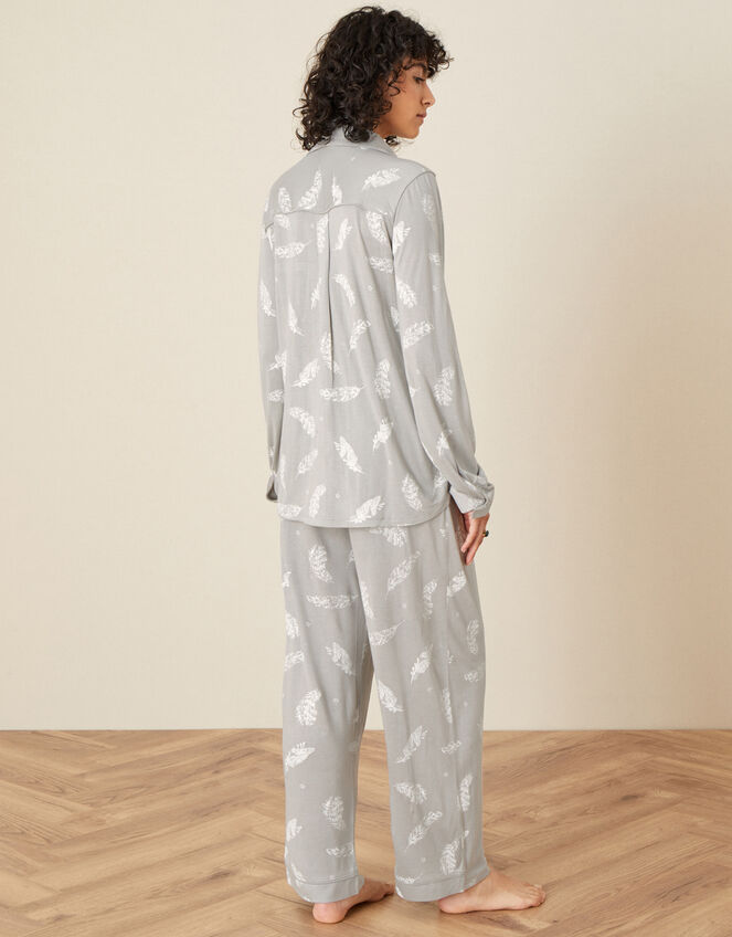 Feather Print Jersey PJ Set, Grey (GREY), large