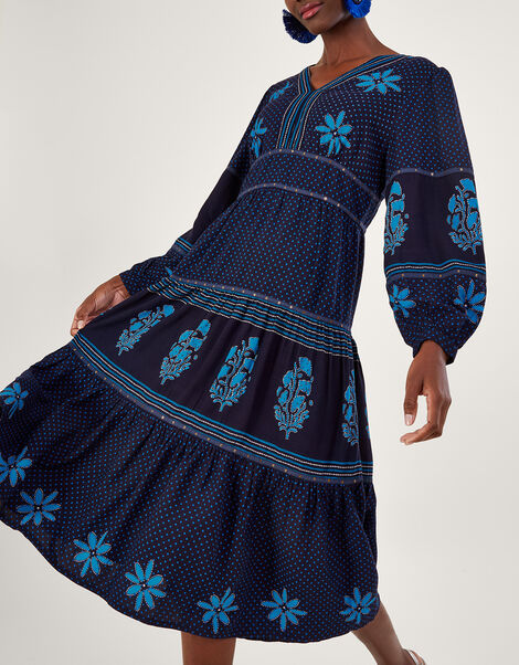 Petal Embellished Print Maxi Dress Blue, Blue (BLUE), large