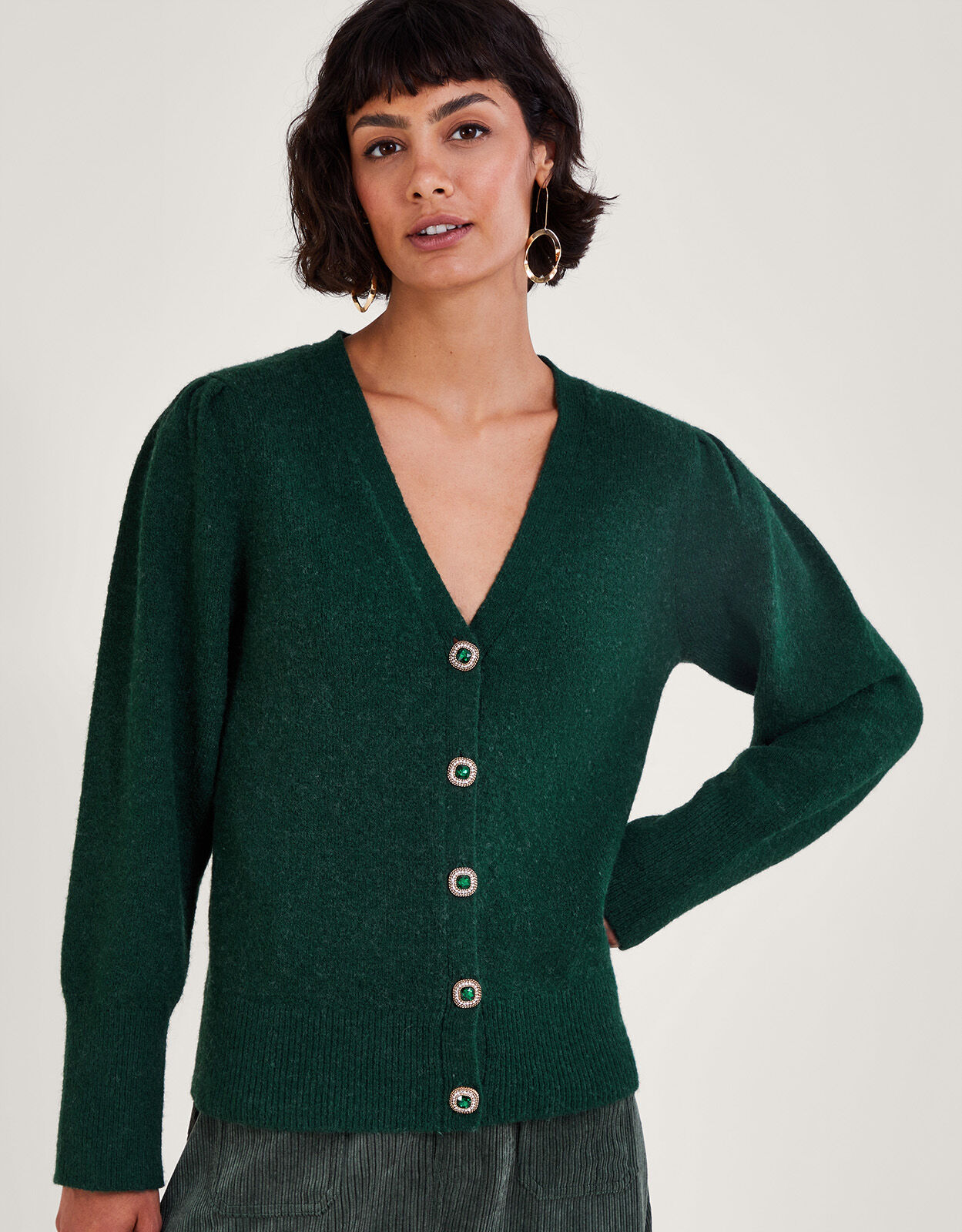 Green button cardigan online