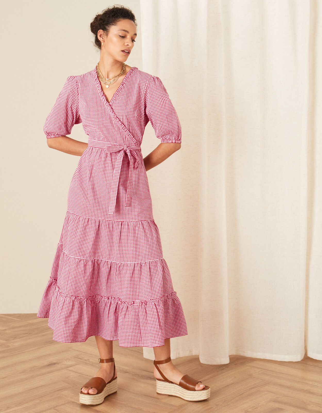 Red gingham wrap dress new arrivals