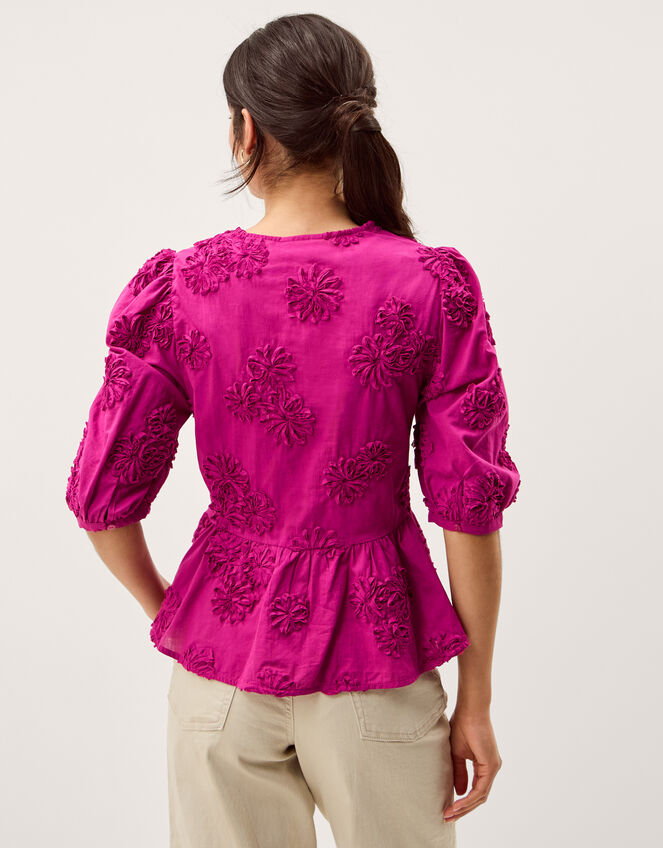 Tammy Puff Sleeve Embroidered Top, Pink (BRIGHT PINK), large