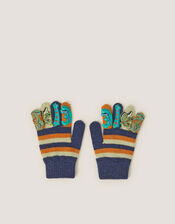 Dinosaur Stripe Gloves, Blue (NAVY), large