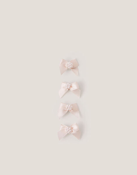 4-Pack Mini Pearl Bow Hair Clips, Pink (PALE PINK), large