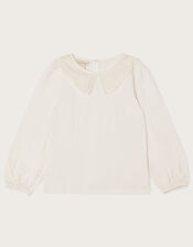 Lace Collar Long Sleeve Top, Ivory (IVORY), large