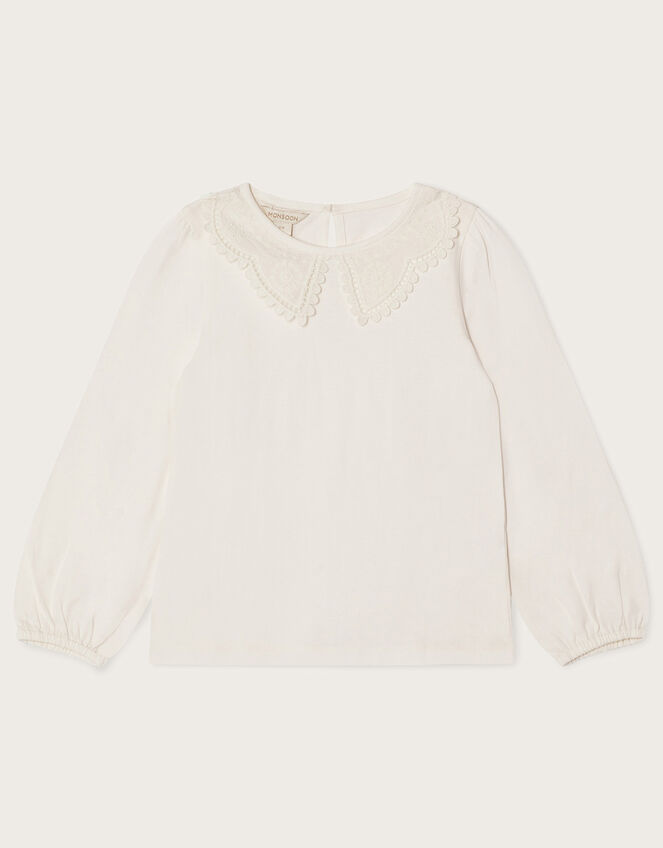 Lace Collar Long Sleeve Top, Ivory (IVORY), large