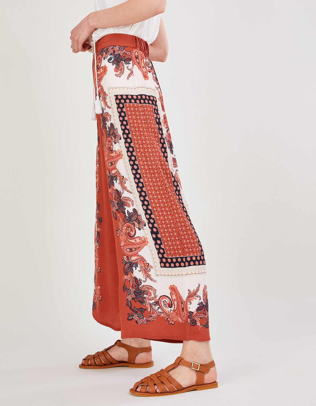 Placement Scarf Print Trousers Orange 