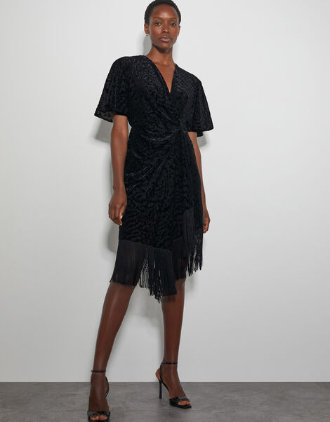 Dana Devore Leopard Print Wrap Dress, Black (BLACK), large