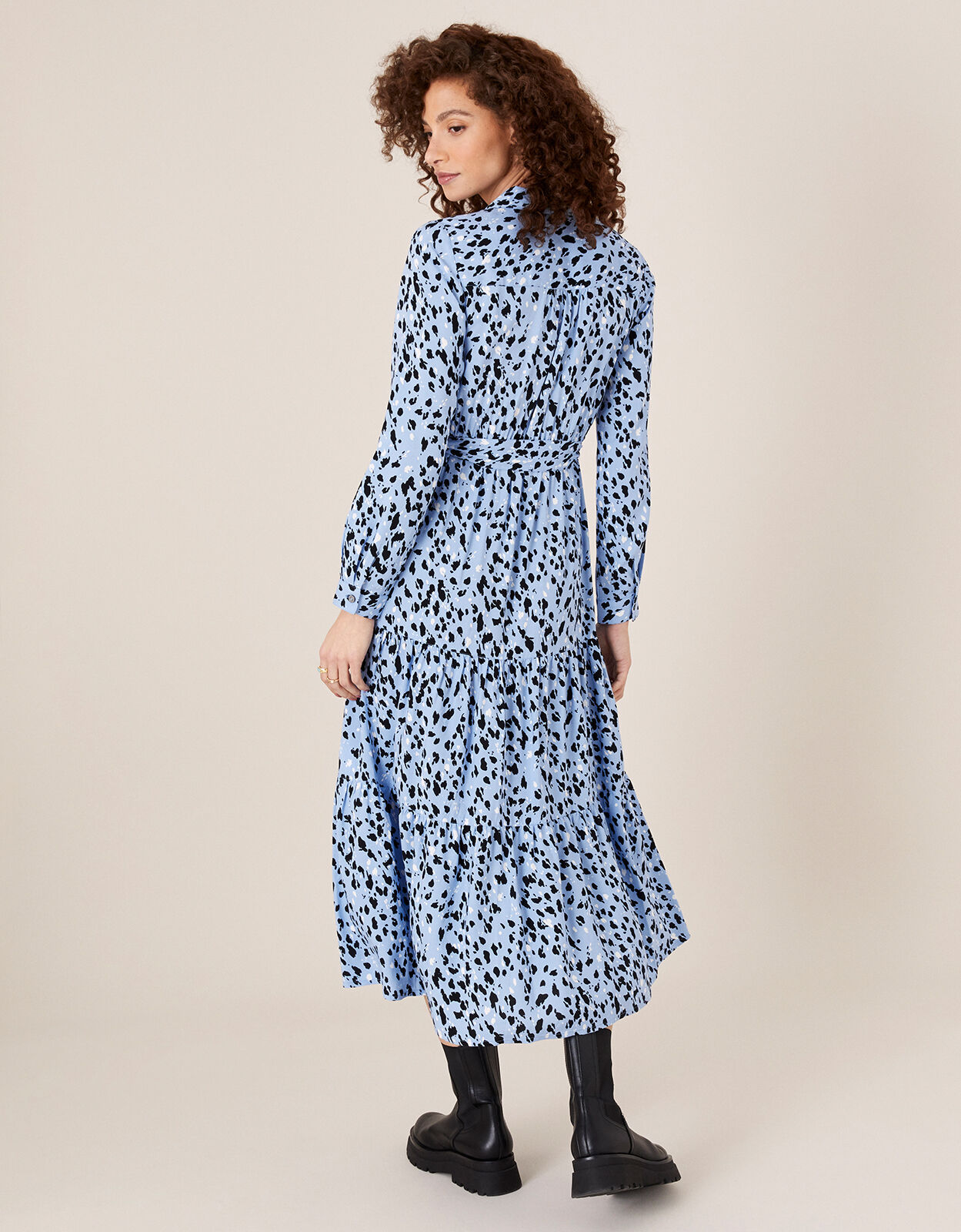 Animal Print Midi Shirt Dress Blue