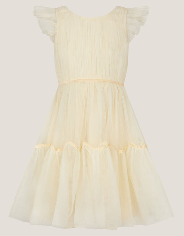 Charlize Flutter Sleeve Tulle Dress, Natural (CHAMPAGNE), large