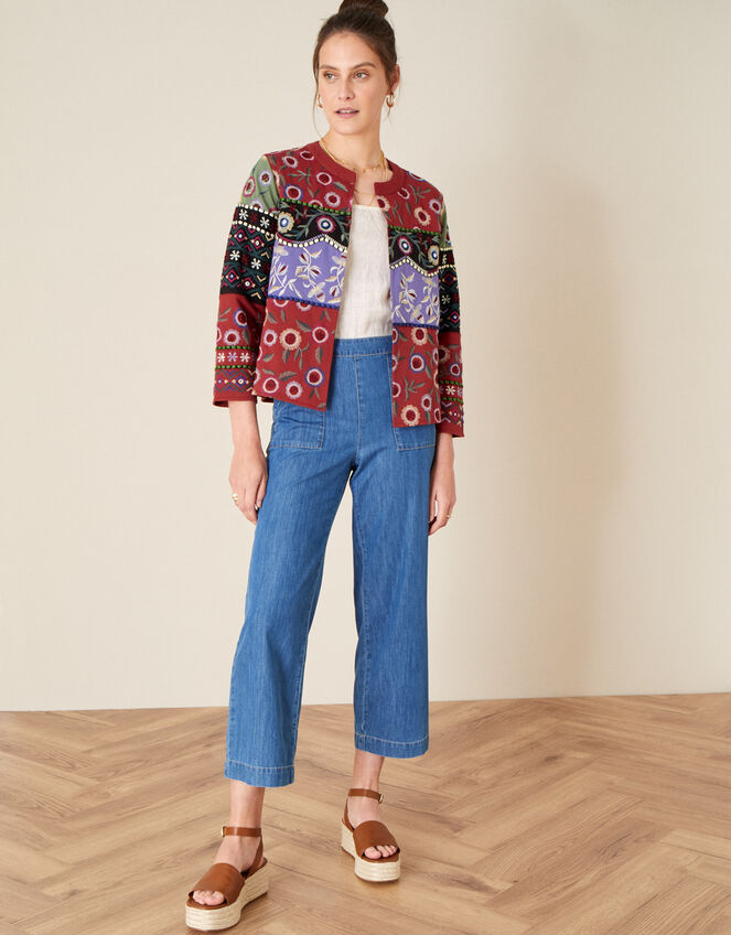 Embroidered Patchwork Jacket, Red (RED), large