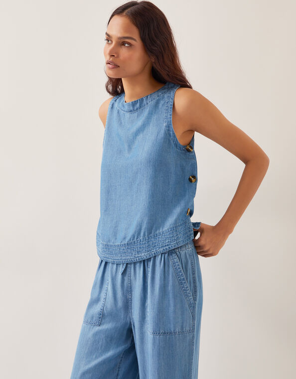 Nyla Button Side Tank Top, Blue (DENIM BLUE), large