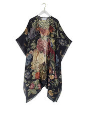 One Hundred Stars Primula Print Wool Throw Over, Black (BLACK), large