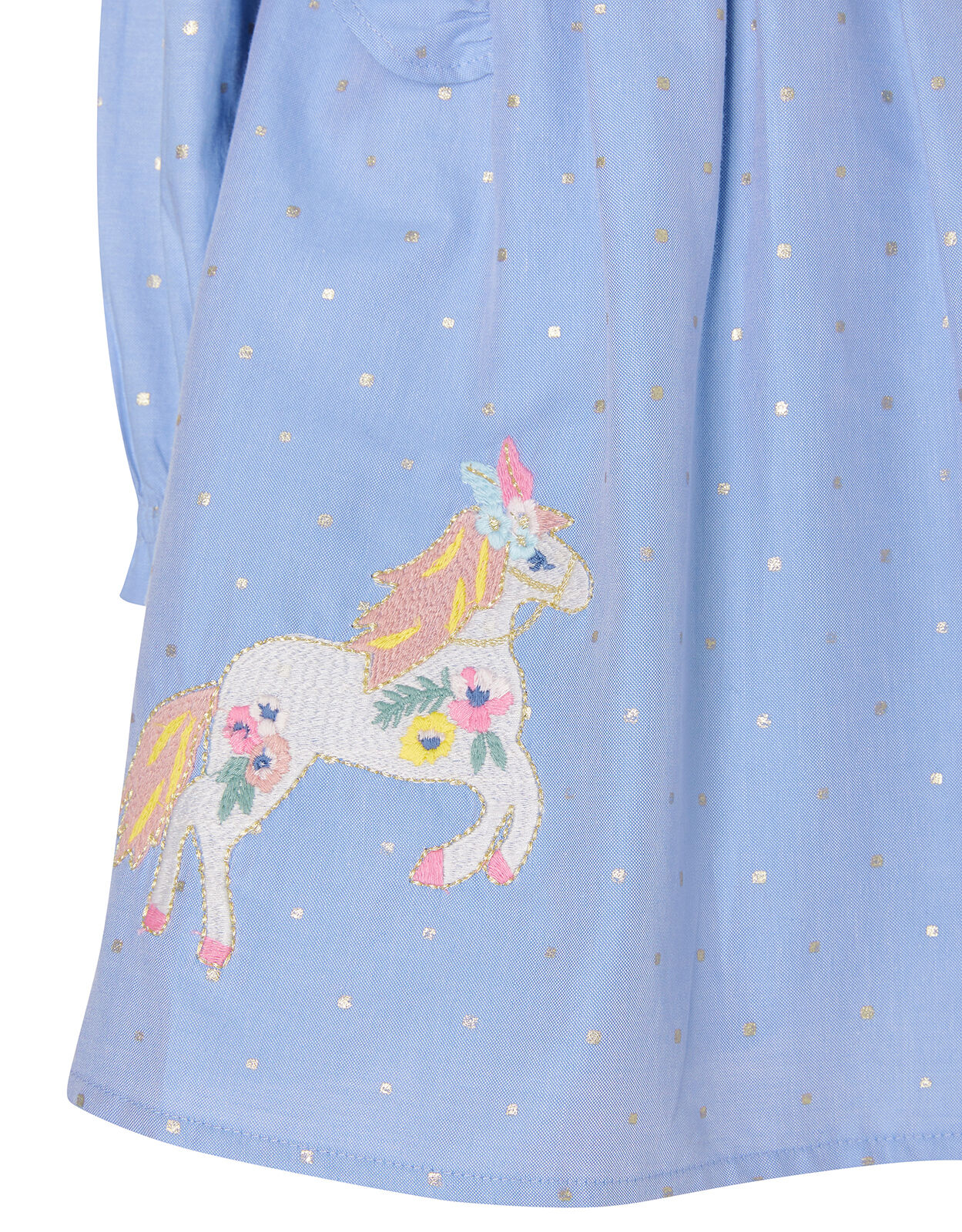 Baby Horse Foil Spot Chambray Dress Blue