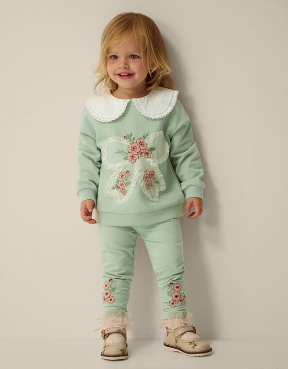 Baby Embroidered Bow Sweatshirt & Leggings Set, Green (GREEN), large