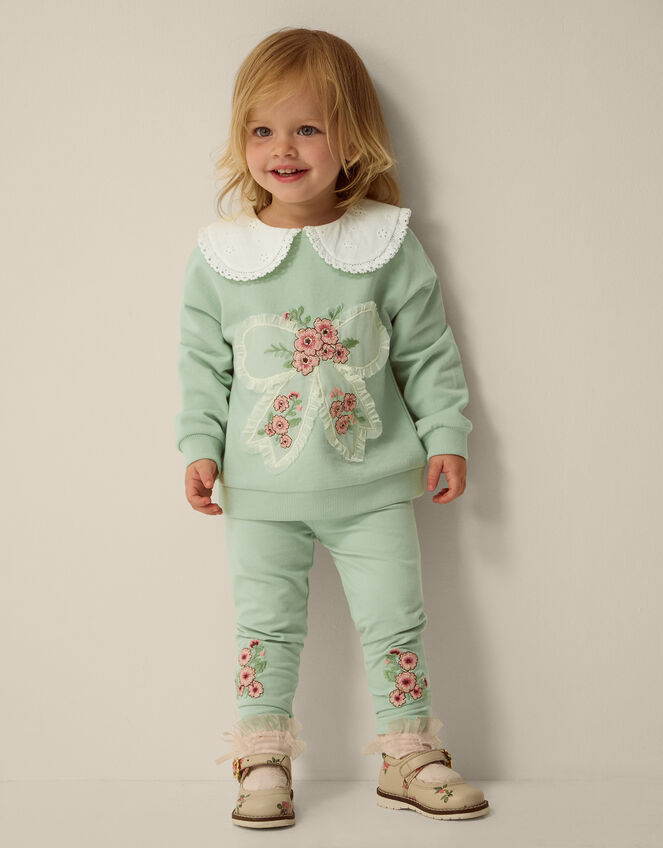 Baby Embroidered Bow Sweatshirt & Leggings Set, Green (GREEN), large