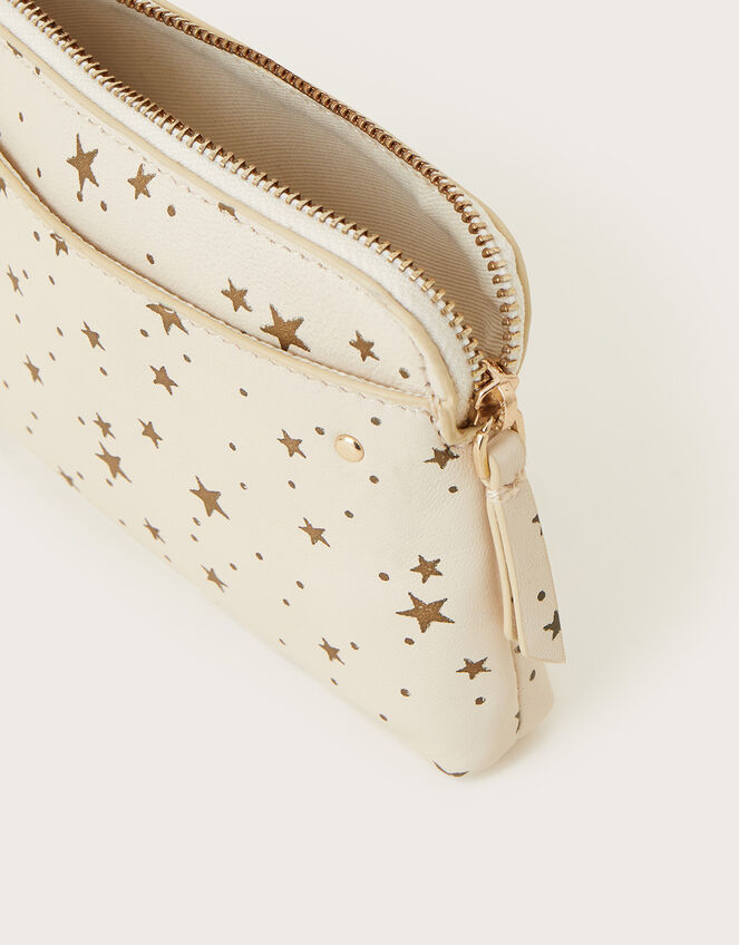 Star Print Large Leather Pouch, Ivory (IVORY), large