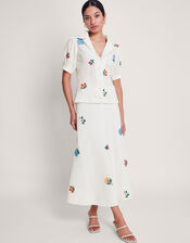 Piera Embroidered Midi Skirt, Ivory (IVORY), large