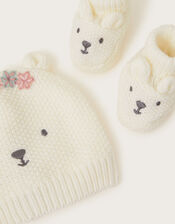 Newborn Bear Embroidered Hat and Booties Set, , large