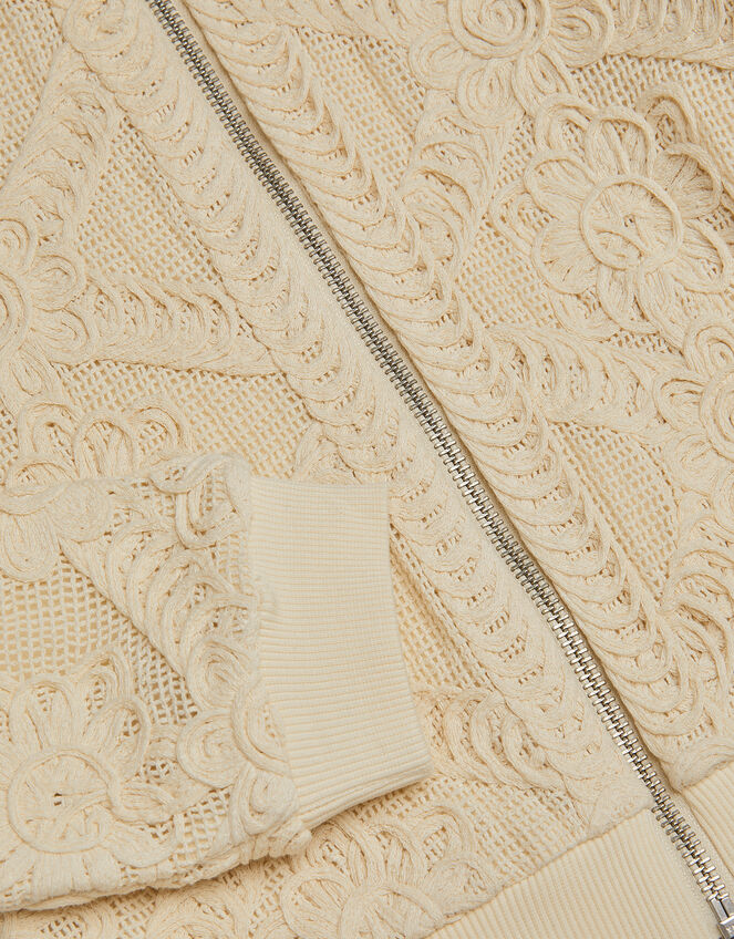 Crochet Bomber Jacket, Cream (CREAM), large