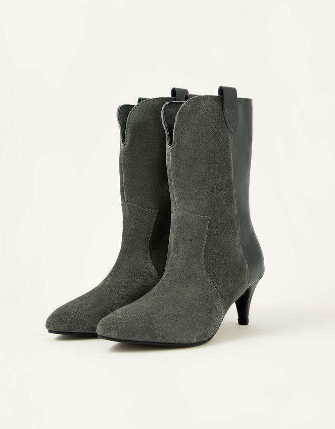 Winnie Western Mid-Calf Leather Boots, Grey (GREY), large