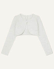 Fluffy Collar Sequin Cardigan, Grey (GREY), large