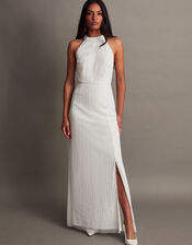 Nikita Embellished Halter Bridal Maxi Dress, Ivory (IVORY), large