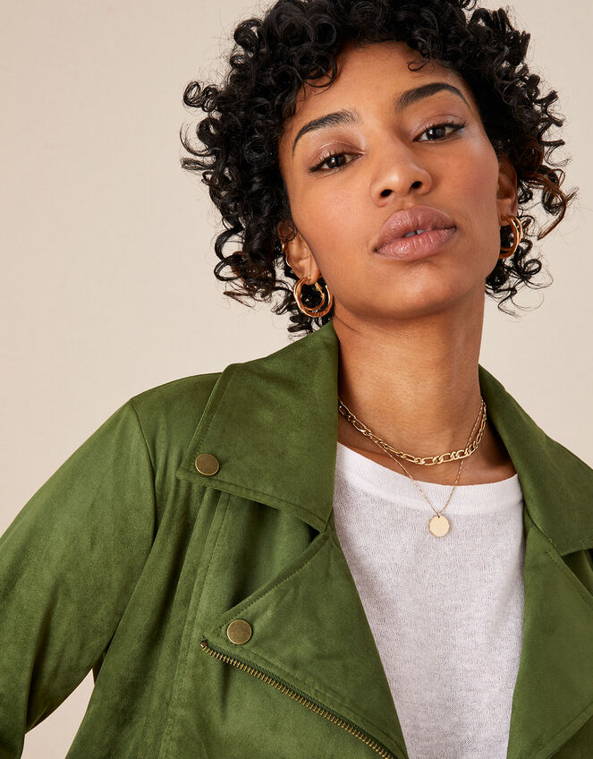 Stacey Suedette Biker Jacket, Green (KHAKI), large