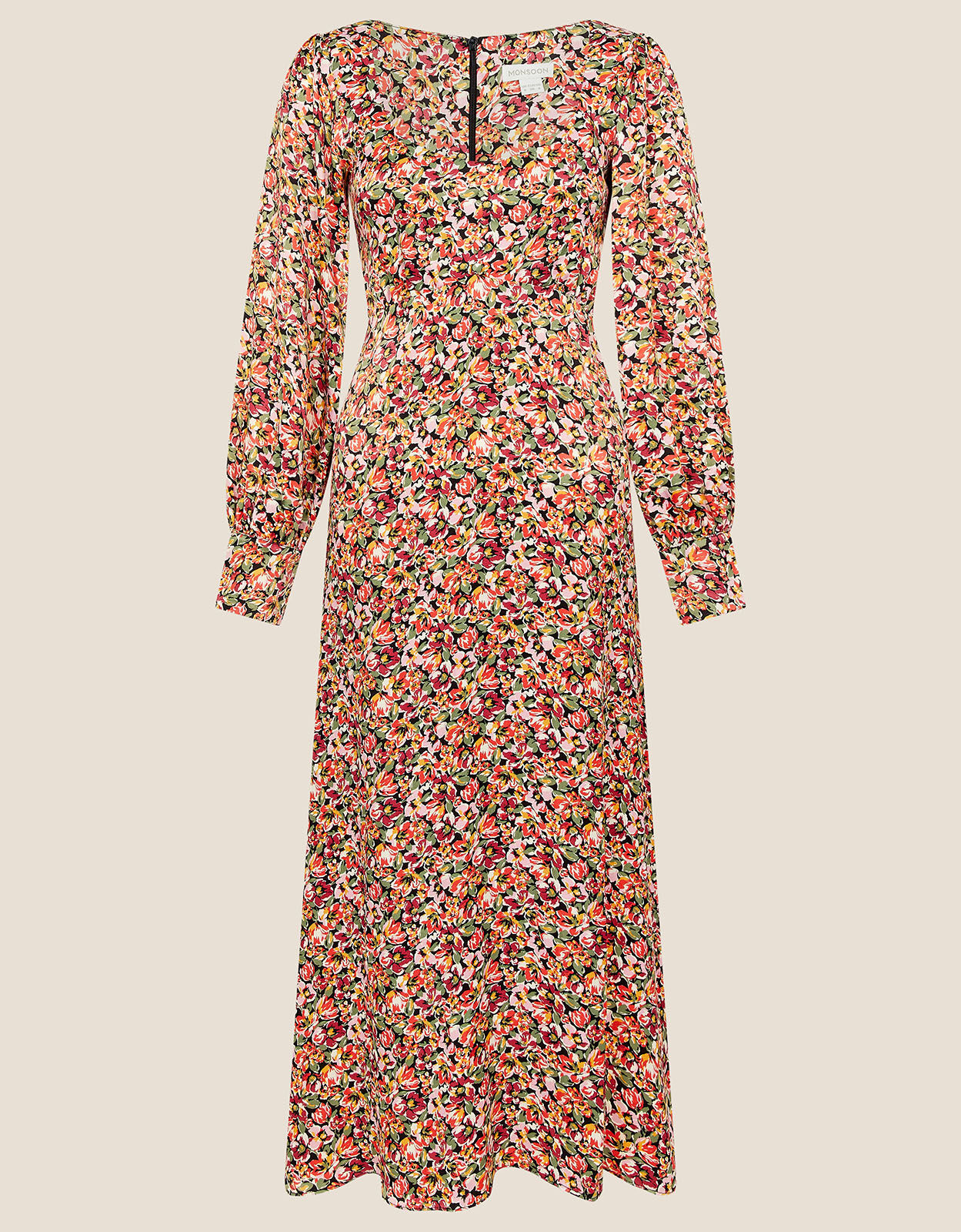 Frida Floral Satin Tea Dress Black
