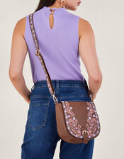 Embroidered Leather Saddle Cross-Body Bag, , large